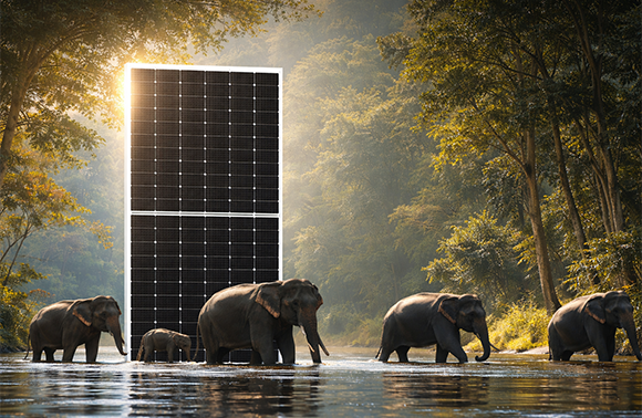 Solar panels in a green landscape